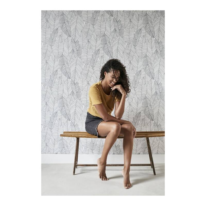 ESTA Home Thuy Grey Banana Leaves Wallpaper - 20.5 x 396 x 0.025