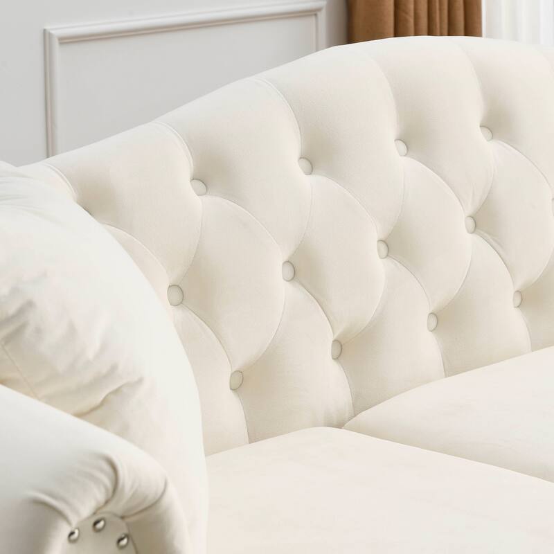 2-Pieces Chesterfield Velvet 3+2-Seater Combination Sofa Set with Nailhead Trim, Tufted Low Back, and Removable Cushions
