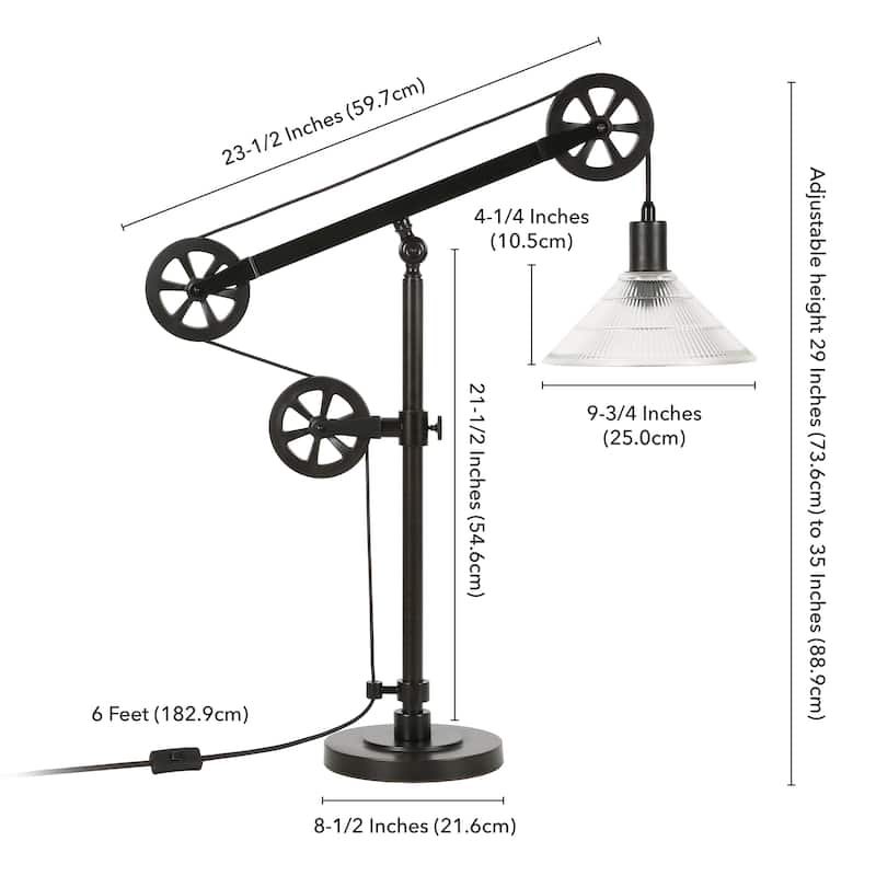 Carbon Loft Tirith Industrial Farmhouse Table Lamp with Pulley System
