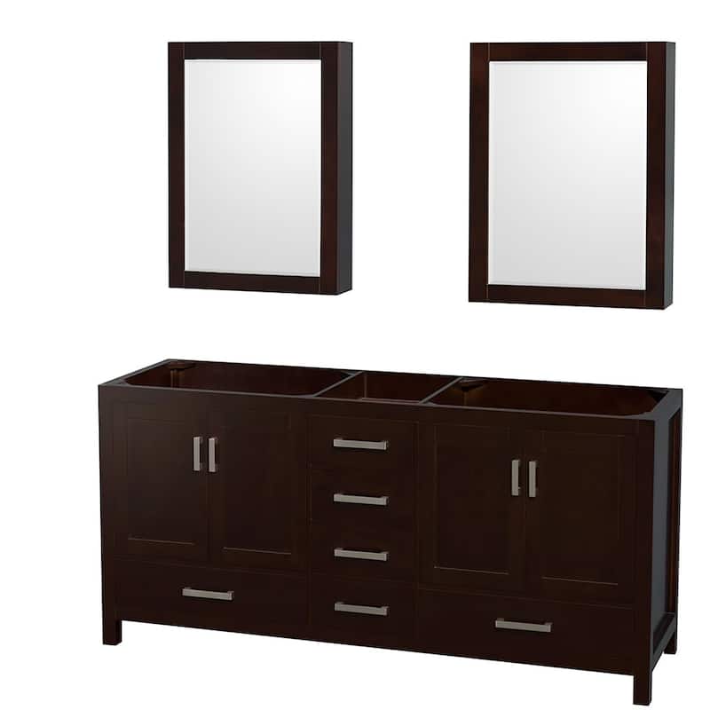 Wyndham Collection Sheffield 72" Hardwood Vanity Cabinet and Two 24" - Espresso - Espresso Finish