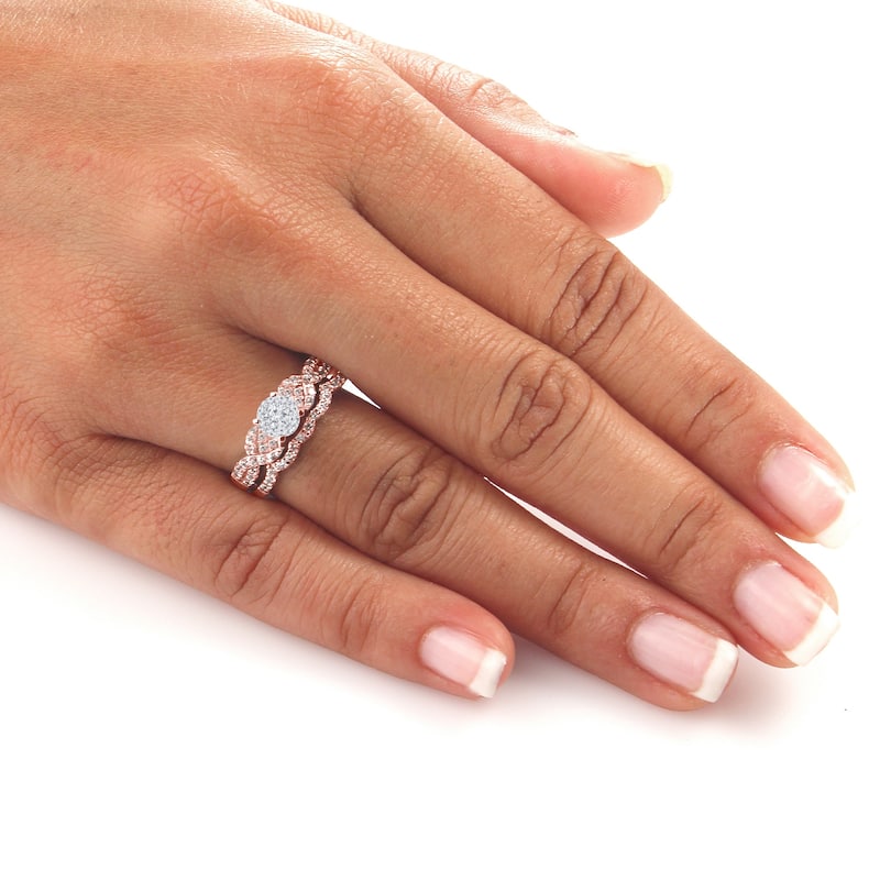 Auriya 1/2ctw Braided Twist Diamond Engagement Ring Set 14k Rose Gold