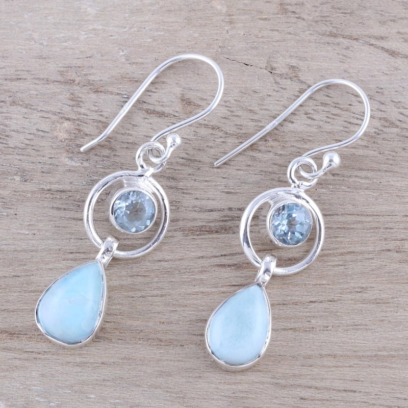 NOVICA Gleaming Daylight, Larimar and blue topaz dangle earrings - 1.5*0.4