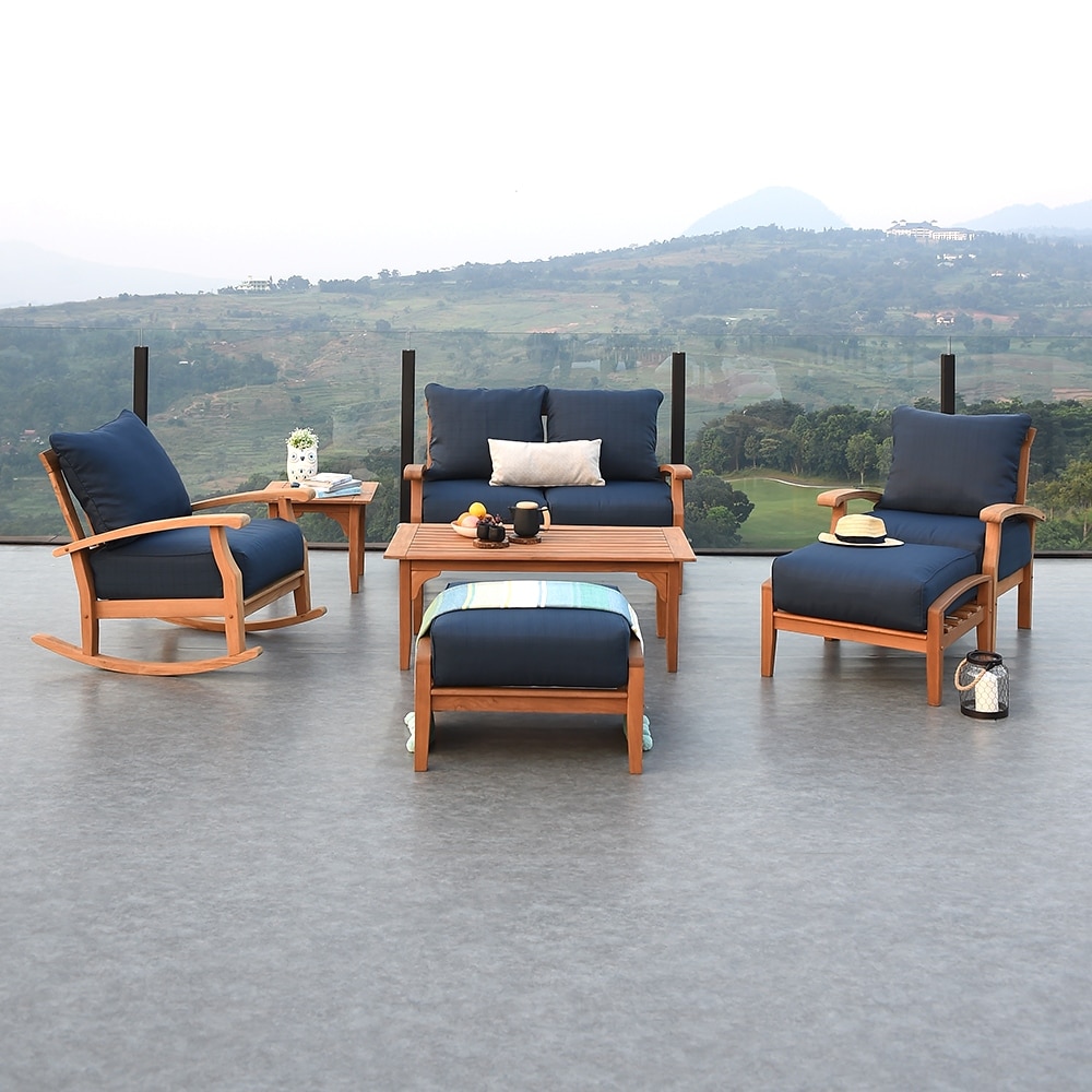 Cambridge Casual Leon Teak Patio Ottoman with Cushion