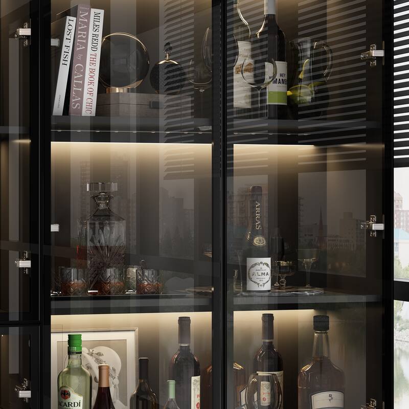 Tall Modular Display Storage Cabinet Bookcase w/Light Home Office