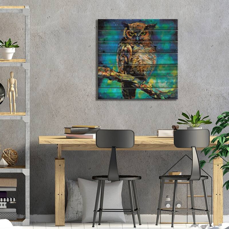Great Horned Owl Print On Wood by Sue Gardner - Multi-Color