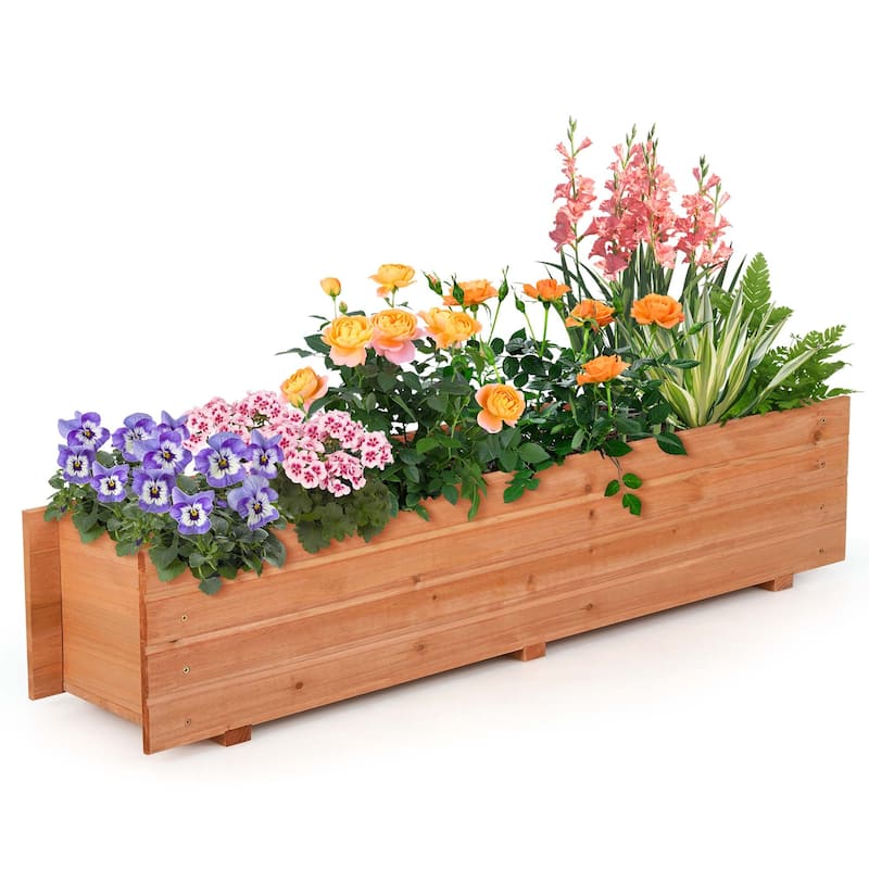 Costway Raised Garden Bed Wood Rectangular Planter Box with 2 Drainage - See Details - Orange - See Details