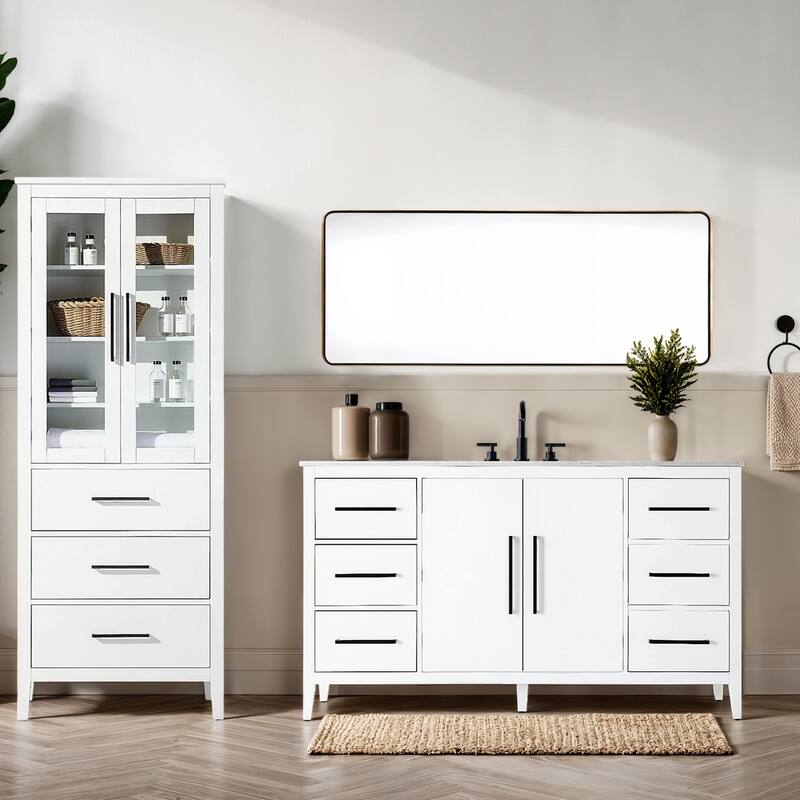 Laura 16-28 Inch Bath Storage Glass Cabinet