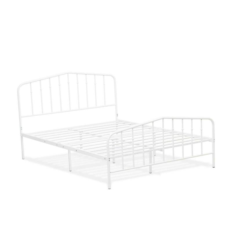 Queen Size Platform Bed - Modern Metal Bed Frame with Legs - White Finish