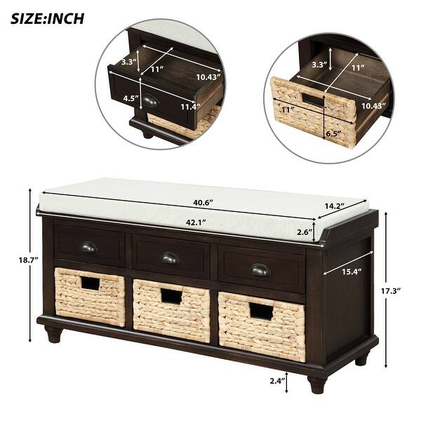 Storage Bench with 3 Drawers and 3 Rattan Baskets Bed Bath & Beyond