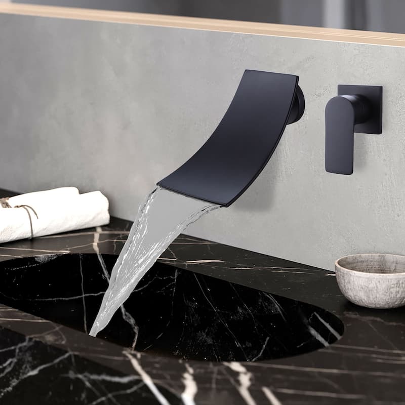 Single Handle Matte Black Waterfall Bathroom Sink Faucet