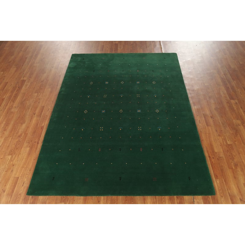 Hand Knotted Oriental 100% Wool Carpet Tribal Tribal Green Gabbeh Area Rug - 7' 10'' X 5' 9''