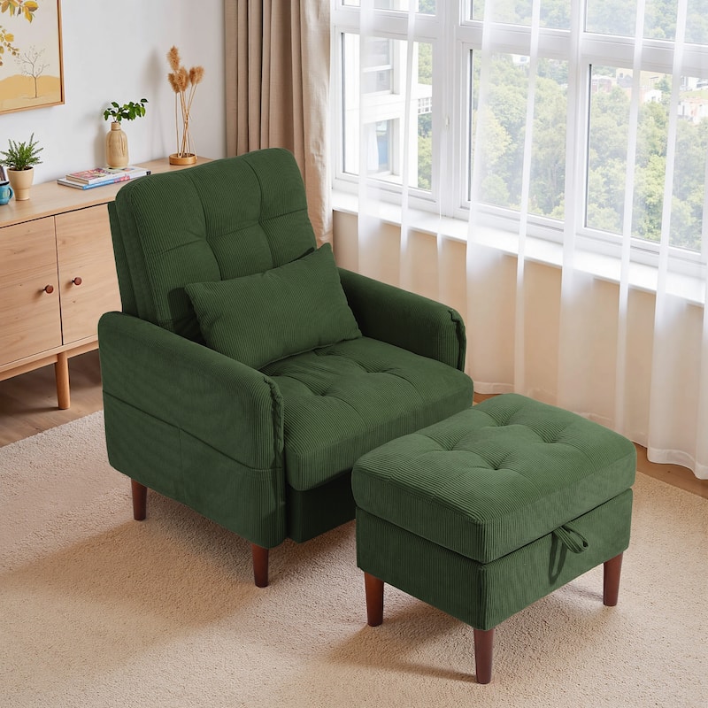 Modern Lounge Chair With Stroage Ottoman and Adjustable Backrest