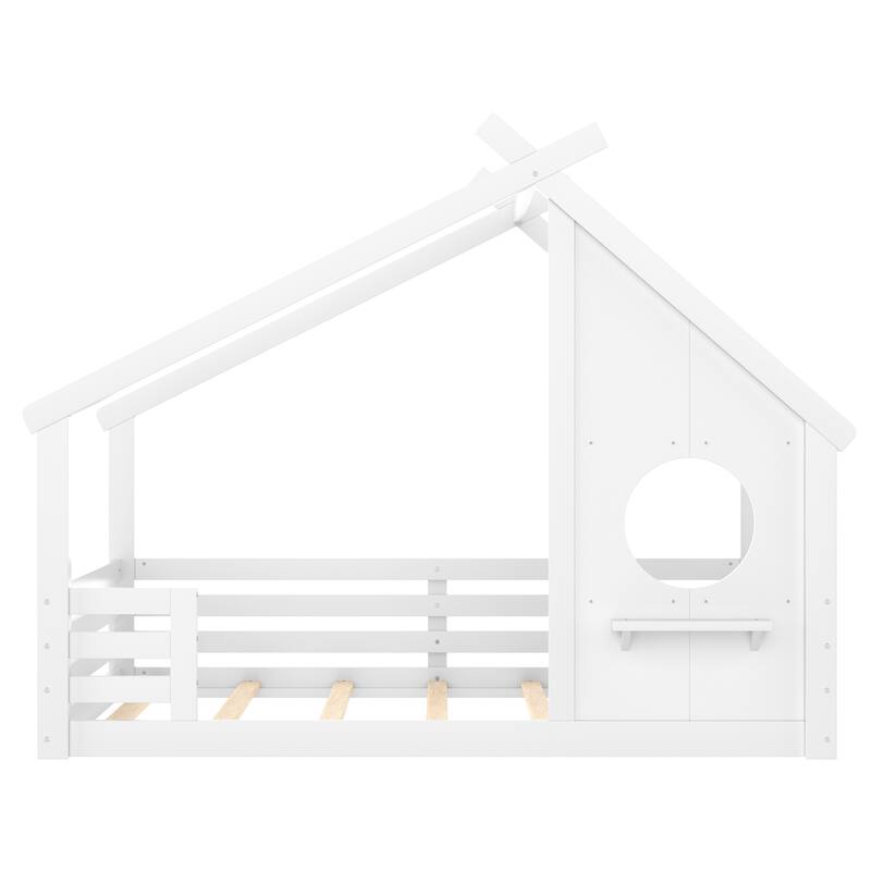 Montessori Kids House-shaped Floor Bed with Window and Shelf