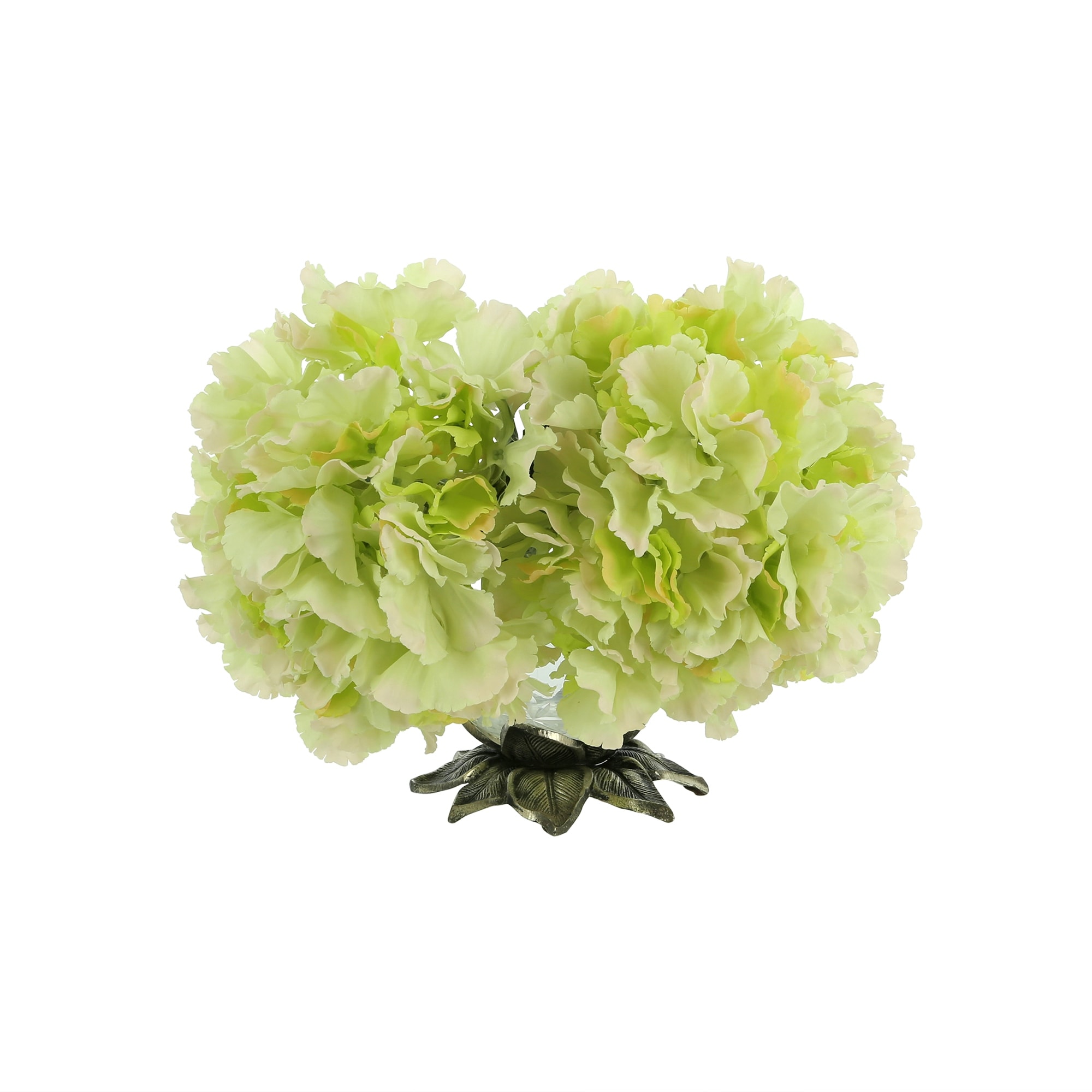 Hydrangea Arrangement in Glass Vase with Metal Base - Bed