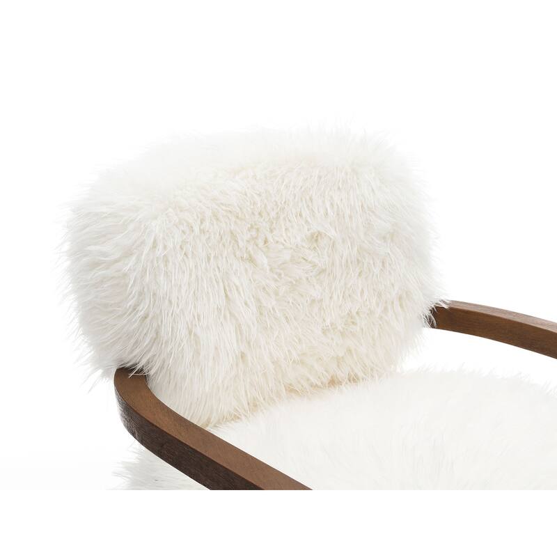 1pc Accent Chair Raked Wooden Arms Tight Back And Seat Soft Faux Fur Contemporary Living Room Furniture