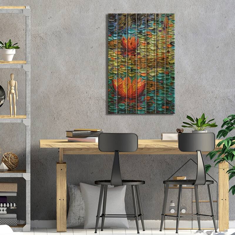 Rainbow Pond Print On Wood by Dena Tollefson - Multi-Color