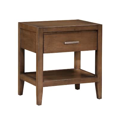 Evi Nightstand, 1 Drawer w Lower Open Shelf, Brushed Rich Brown Wood