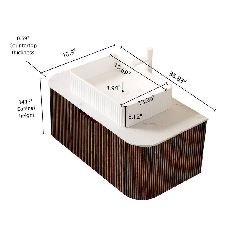 Wall Mounted Striped Bathroom Storage Cabinet with Sink