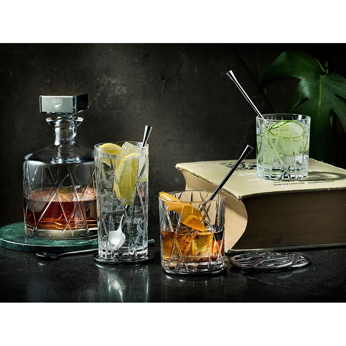 Orrefors City 10.9 Ounce Double Old Fashioned Crystal Glass Set of 4