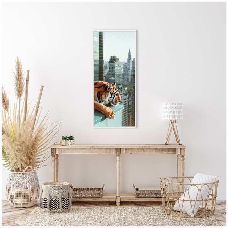 Kate and Laurel Sylvie Urban Tiger Overlooking Manhattan Framed Canvas by Michael Schauer