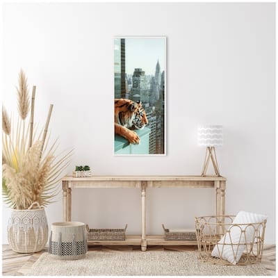 Kate and Laurel Sylvie Urban Tiger Overlooking Manhattan Framed Canvas by Michael Schauer