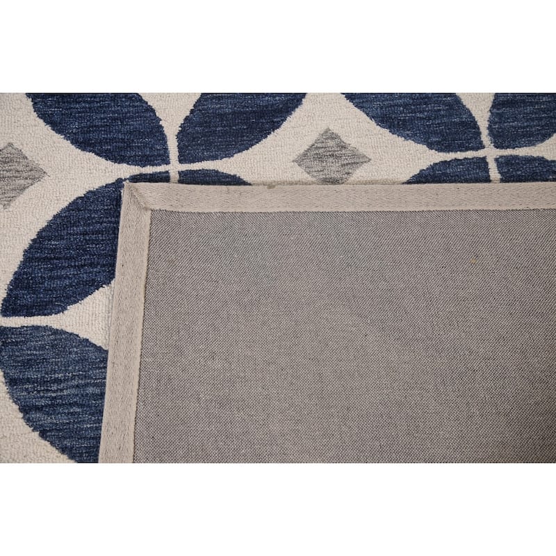 Ivory/ Blue Circles Hand-Tufted Modern Rug Contemporary Carpet