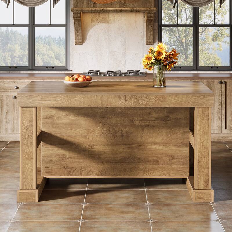 55-Inch Large Home Bar Unit, 3-Tier Pub Table with Storage Shelves - N/A