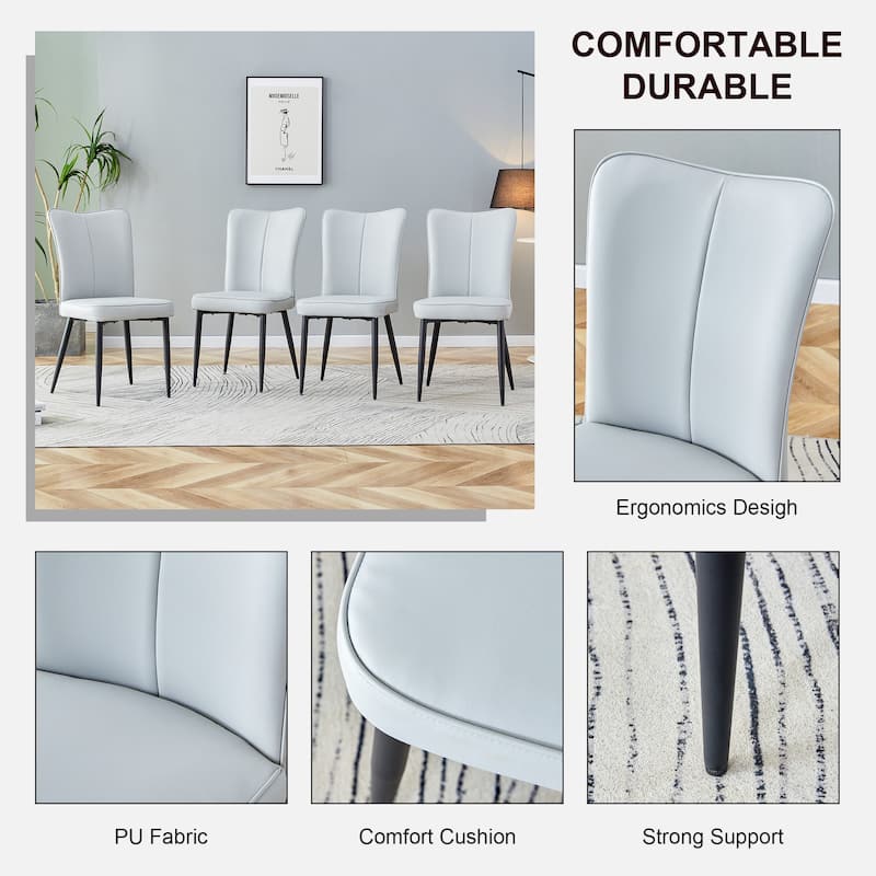 Dining Chairs, Black Pu Leather Curved Backrest And Seat Cushions, Electroplated Metal Chair Legs,A Set Of 4 Chairs.