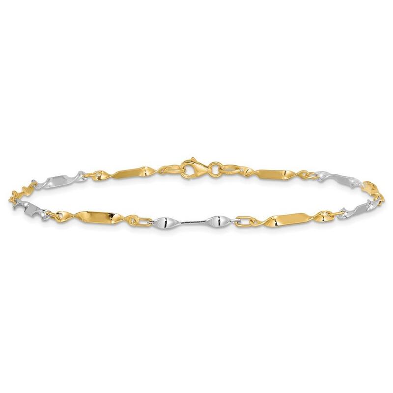 Curata Women's Italian 2.5mm 14k Two-tone Gold Polished Twisted Link Anklet - 10 Inch