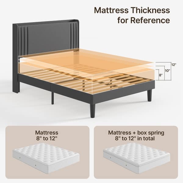 dimension image slide 7 of 15, Queen/ Full Vertical Channels Upholstered Bed with Wingback Headboard