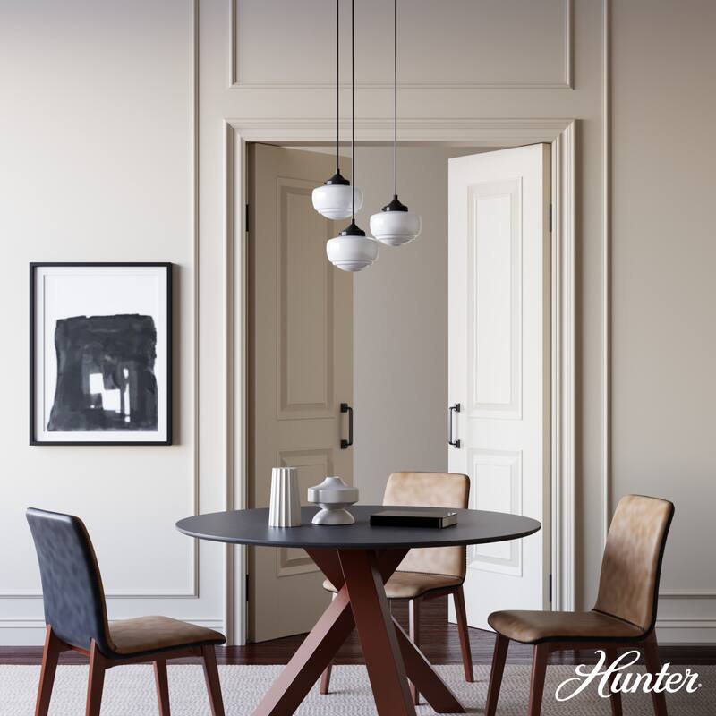 Hunter Saddle Creek 3-Light Vintage Schoolhouse Cluster Hanging Ceiling Light - Entry, Kitchen Table - Transitional