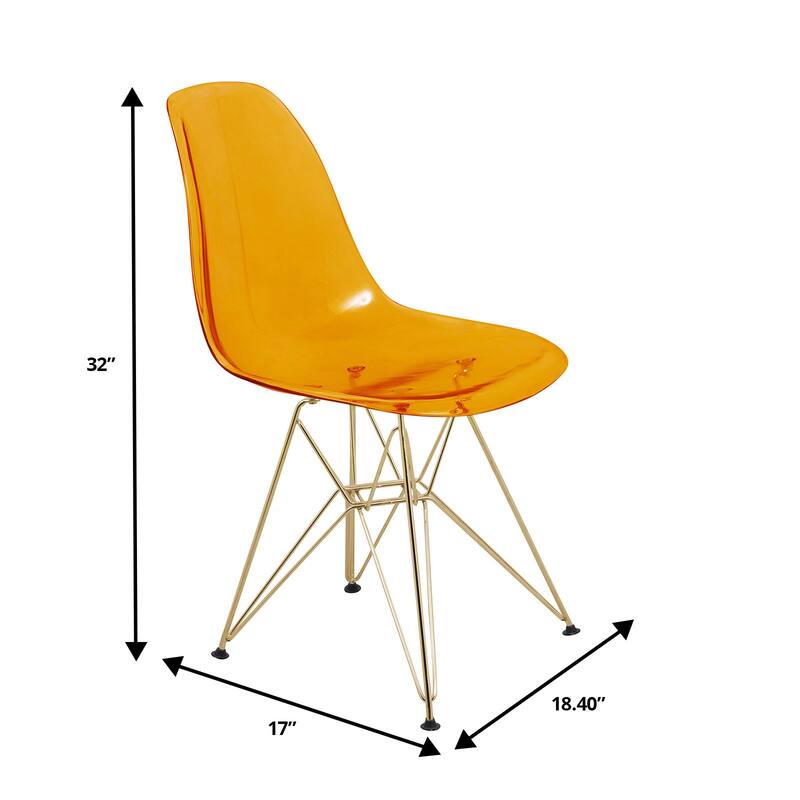 Cresco Modern Ergonomic Acrylic Dining Side Chair with Eiffel Design Base and Hand-Brushed Gold Metal Legs Set of 2