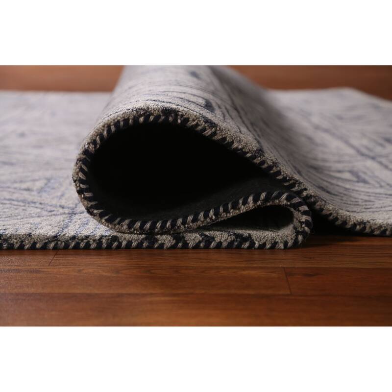 Geometric Grey Modern Indian Area Rug Hand-Tufted Wool Carpet - 5'3" x 7'7"