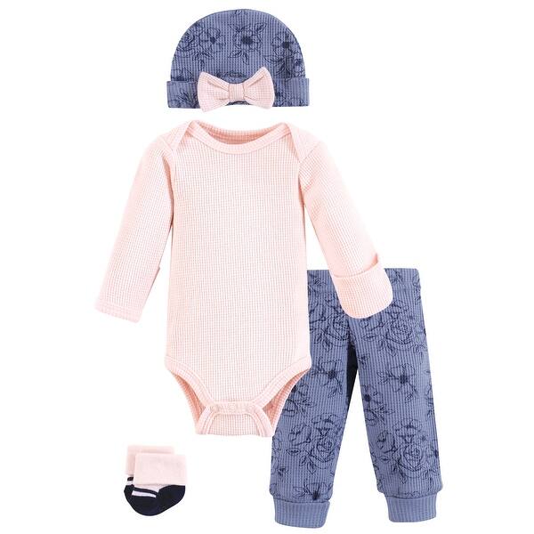 slide 1 of 1, Hudson Baby Girls Thermal Preemie Layette Set 4pc Long Sleeve Outfit, Navy Toile, Preemie - Navy Toile Long Sleeve Preemie - Navy Toile Long Sleeve