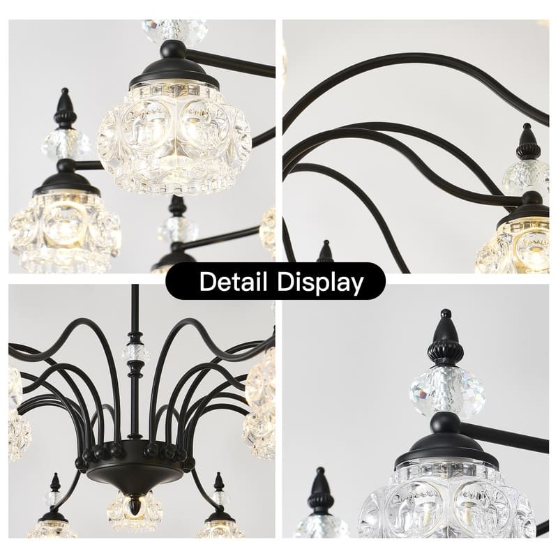Vintage Chandeliers for Dining Room, Black Crystal Chandelier