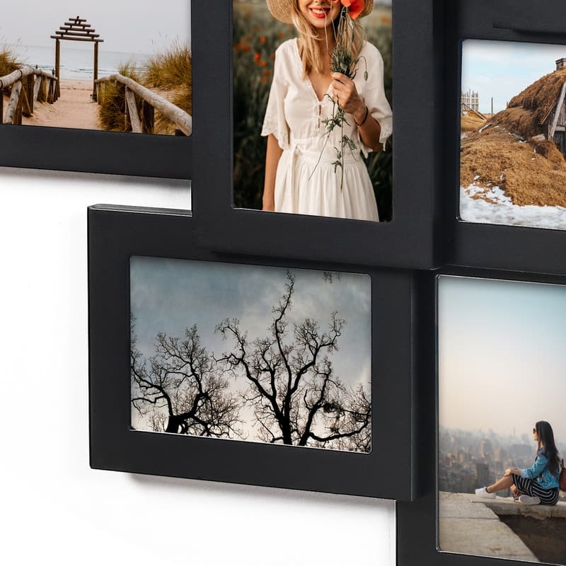 Adeco Decorative Wall Wood Hanging Photo Frame 12- 4 x 6 Inch Openings