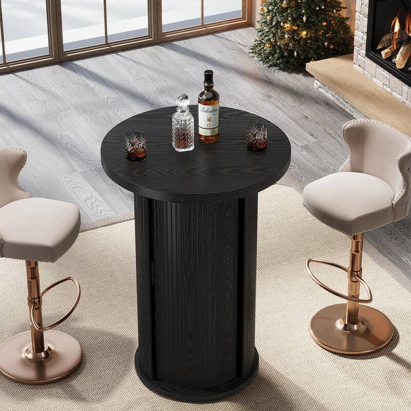 Round Bar Table, 35.4" Rustic High Top Wood Cocktail Unit