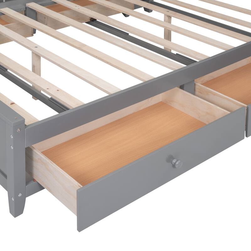 Wood Platform Bed Frame with All-in-One Cabinet and Shelf