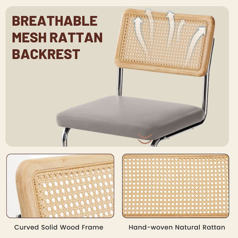 Set of 3 Counter Height Bar Stools with Woven Rattan Back and Footrest for Kitchen Island - 26" H