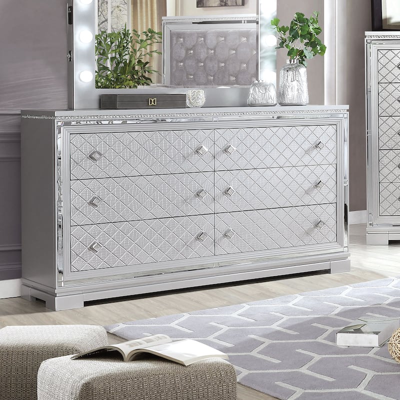 Seleena Glam Silver 62-inch Wide 6-Drawer Solid Wood Dresser by Furniture of America