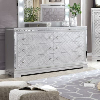 Seleena Glam Silver 62-inch Wide 6-Drawer Solid Wood Dresser by Furniture of America
