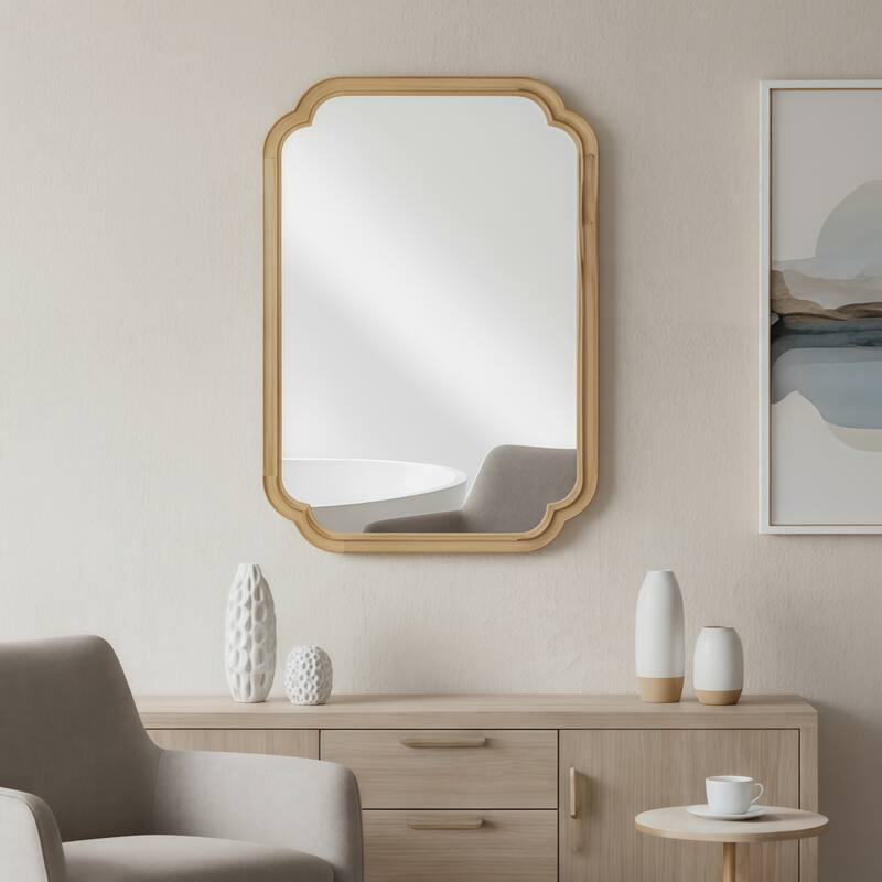 20"x 30" Solid Wood Frame Rounded Corner Decorative Mirror, For Bedroom, Bathroom, Living Room, Entryway