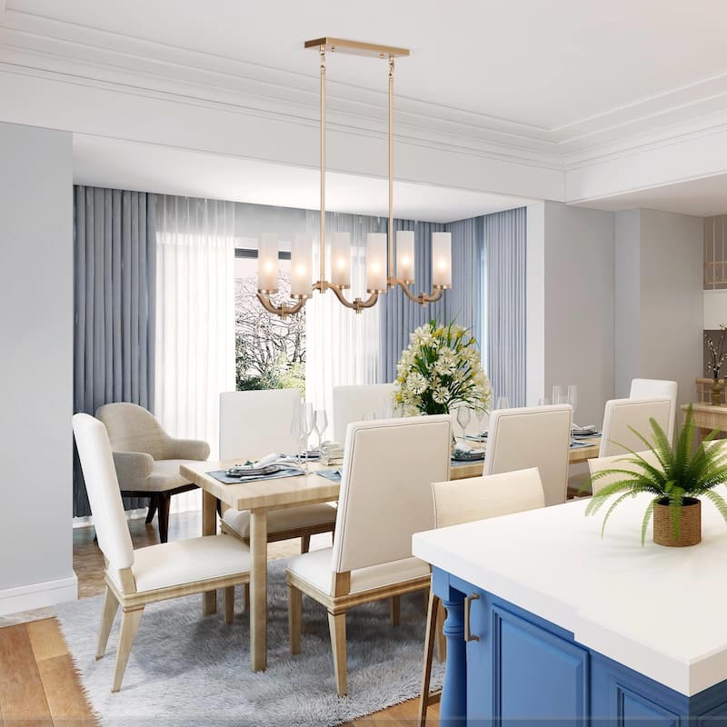 Kayna Mid-Century Modern 6-Light Chandelier Frosted Glass Lights for Kitchen Island