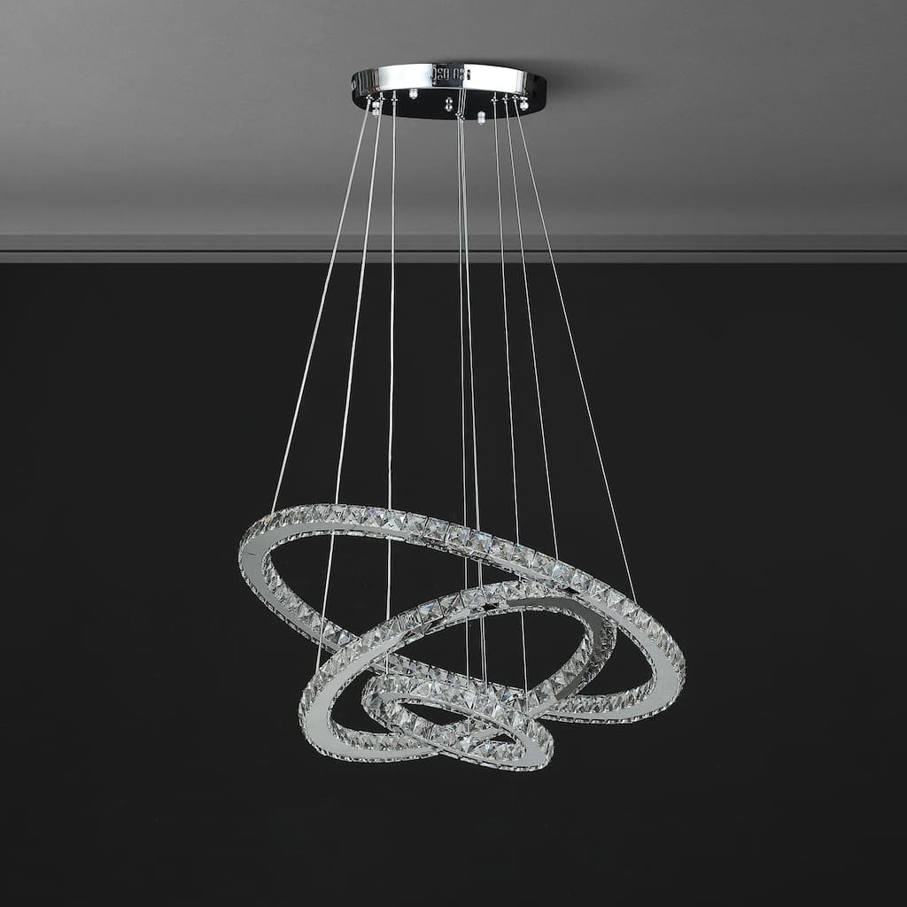 Adjustable Triple Hoop Modern Crystal LED Remote Dimmer Chandelier