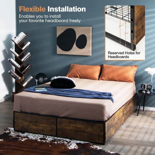 Metal Bed Frame with 4 Drawers