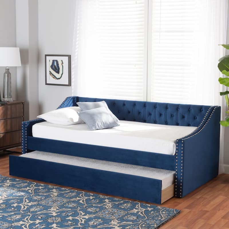 Raphael Modern Velvet Fabric Upholstered Daybed with Trundle