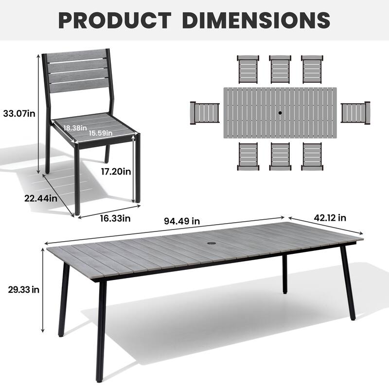 9-Piece Aluminum Outdoor Dining Set with Umbrella Hole and Stackable Chairs