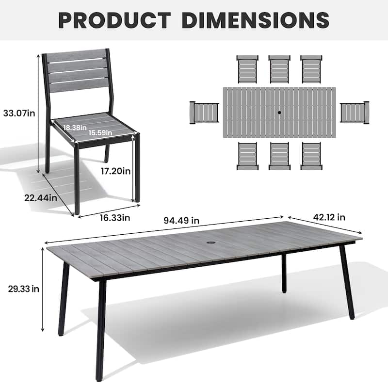 9-Piece Aluminum Outdoor Dining Set with Umbrella Hole and Stacking Armless Chairs