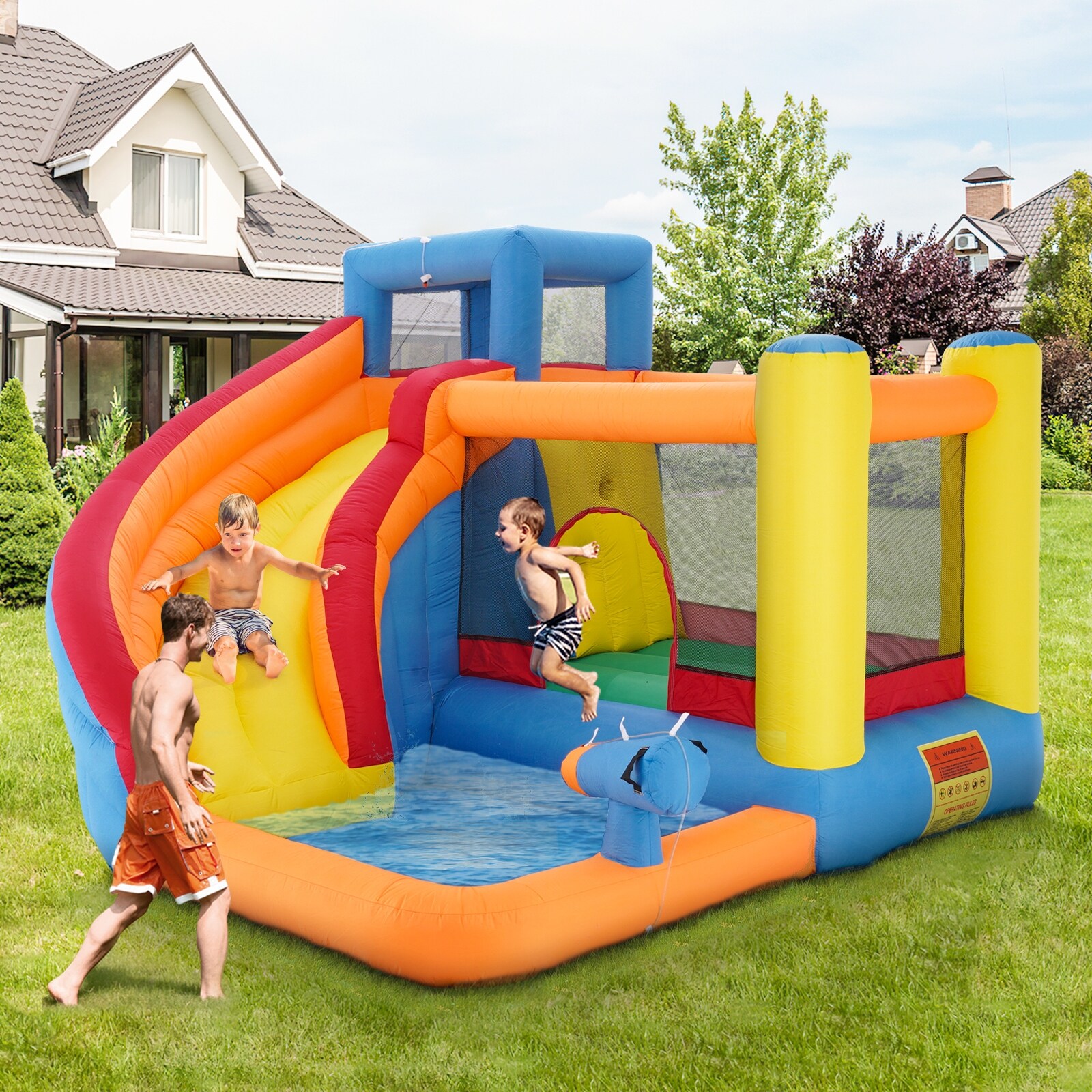 Inflatable Bouncy Bounce House Castle Play House Jumper Room w/ Water Slide Safe 