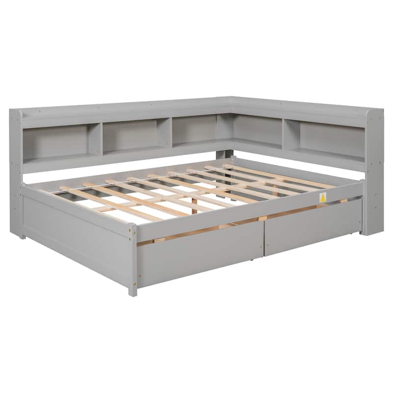 Full Bed with L-shaped Bookcases, Drawers